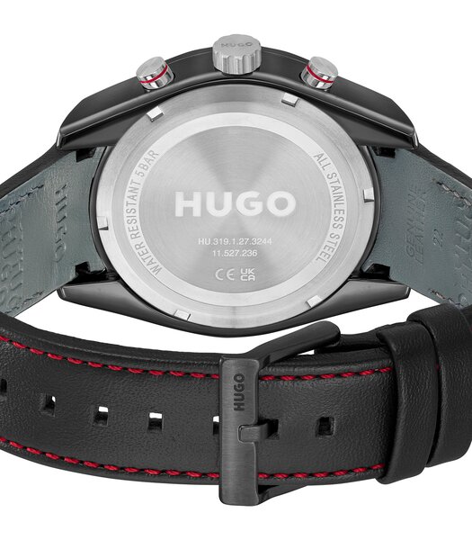 Montre HUGO FAST Homme 1530370 Analogue Cadran MINERAL Noir Bracelet Cuir Noir Etanchéité 5BAR