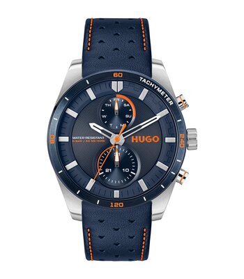 Montre HUGO FAST Homme 1530371 Analogue Cadran MINERAL Bleu Bracelet Cuir Bleu Etanchéité 5BAR