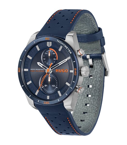 Montre HUGO FAST Homme 1530371 Analogue Cadran MINERAL Bleu Bracelet Cuir Bleu Etanchéité 5BAR
