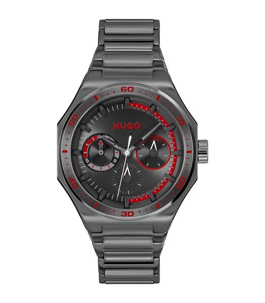 Montre HUGO GRAIL SPORT Homme 1530401 Analogue Cadran MINERAL Noir Bracelet Acier Gris Etanchéité 5BAR