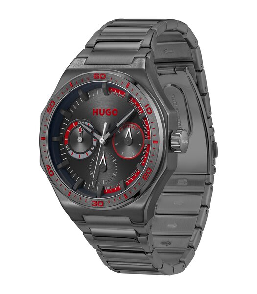 Montre HUGO GRAIL SPORT Homme 1530401 Analogue Cadran MINERAL Noir Bracelet Acier Gris Etanchéité 5BAR