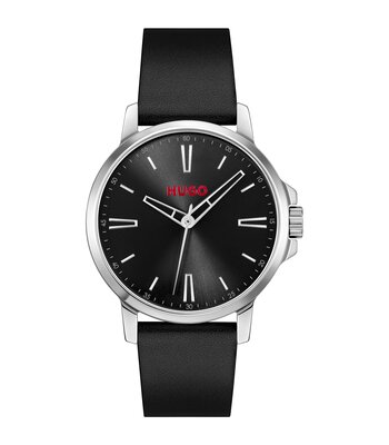 Montre HUGO SMOOTH Homme 1530417 Analogue Cadran MINERAL Noir Bracelet Cuir Noir Etanchéité 3BAR