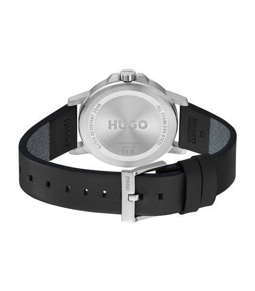 Montre HUGO SMOOTH Homme 1530417 Analogue Cadran MINERAL Noir Bracelet Cuir Noir Etanchéité 3BAR