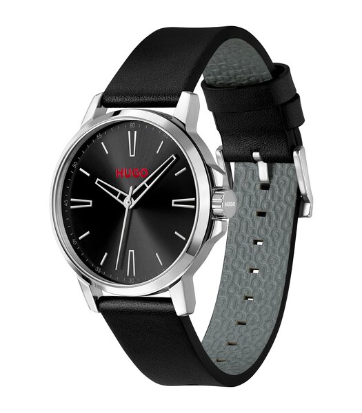 Montre HUGO SMOOTH Homme 1530417 Analogue Cadran MINERAL Noir Bracelet Cuir Noir Etanchéité 3BAR