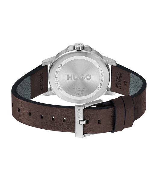 Montre HUGO SMOOTH Homme 1530418 Analogue Cadran MINERAL Vert Bracelet Cuir Brun Etanchéité 3BAR