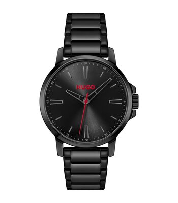 Montre HUGO SMOOTH Homme 1530421 Analogue Cadran MINERAL Noir Bracelet Acier Noir Etanchéité 3BAR