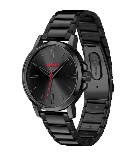Montre HUGO SMOOTH Homme 1530421 Analogue Cadran MINERAL Noir Bracelet Acier Noir Etanchéité 3BAR