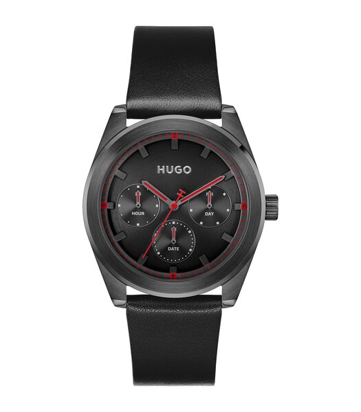 Montre HUGO WORK Homme 1530423 Analogue Cadran MINERAL Noir Bracelet Cuir Noir Etanchéité 5BAR