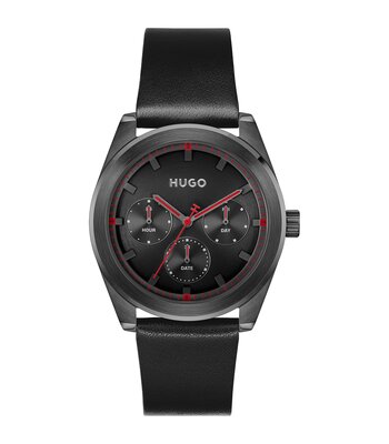 Montre HUGO WORK Homme 1530423 Analogue Cadran MINERAL Noir Bracelet Cuir Noir Etanchéité 5BAR