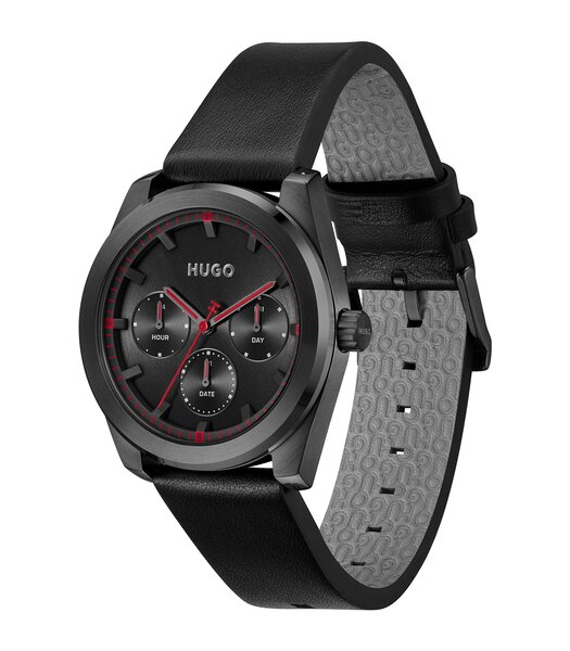 Montre HUGO WORK Homme 1530423 Analogue Cadran MINERAL Noir Bracelet Cuir Noir Etanchéité 5BAR