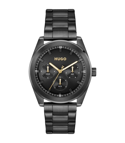 Montre HUGO WORK Homme 1530426 Analogue Cadran MINERAL Noir Bracelet Acier Noir Etanchéité 5BAR