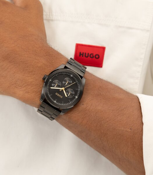 Montre HUGO WORK Homme 1530426 Analogue Cadran MINERAL Noir Bracelet Acier Noir Etanchéité 5BAR