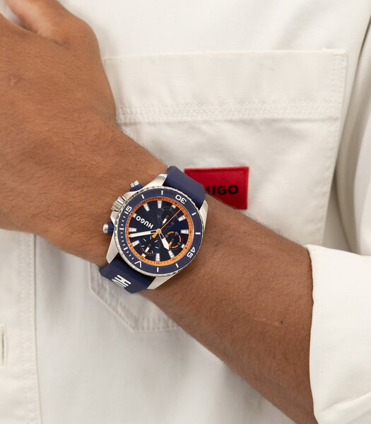 Montre HUGO DIVE Homme 1530428 Analogue Cadran MINERAL Bleu Bracelet Silicone Bleu Etanchéité 5BAR
