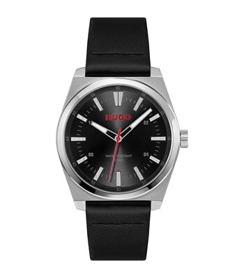 Montre HUGO ARK Homme 1530437 Analogue Cadran MINERAL Noir Bracelet Cuir Noir Etanchéité 5BAR
