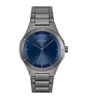 Montre HUGO LIT Homme 1530448 Analogue Cadran MINERAL Bleu Bracelet Acier Gris Etanchéité 5BAR