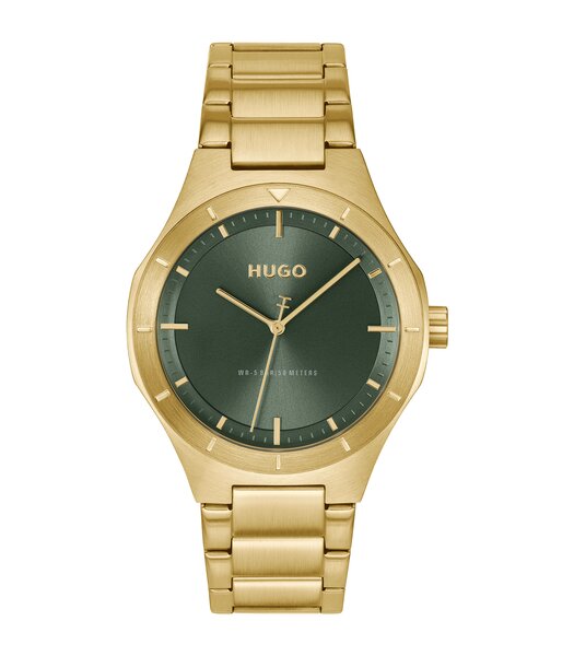 Montre HUGO LIT Homme 1530449 Analogue Cadran MINERAL Vert Bracelet Acier Or jaune Etanchéité 5BAR