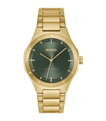 Montre HUGO LIT Homme 1530449 Analogue Cadran MINERAL Vert Bracelet Acier Or jaune Etanchéité 5BAR