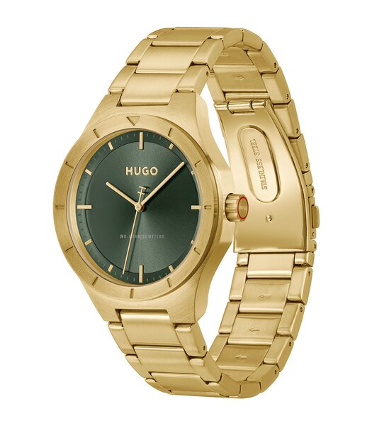 Montre HUGO LIT Homme 1530449 Analogue Cadran MINERAL Vert Bracelet Acier Or jaune Etanchéité 5BAR