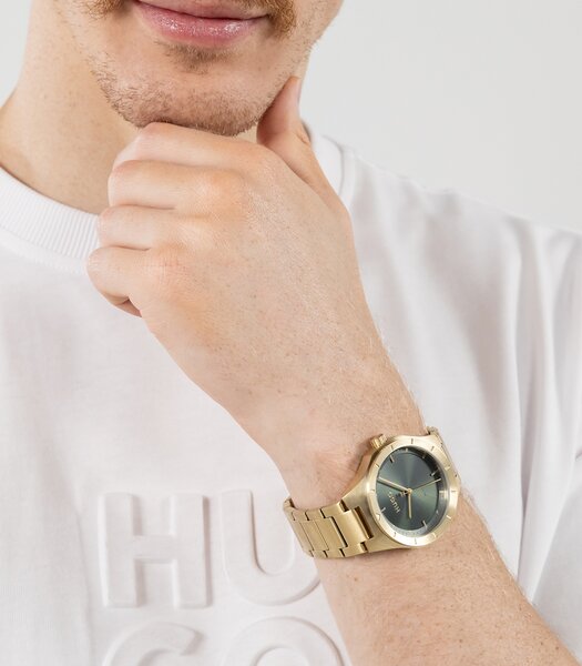 Montre HUGO LIT Homme 1530449 Analogue Cadran MINERAL Vert Bracelet Acier Or jaune Etanchéité 5BAR