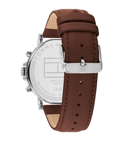 Montre TOMMY HILFIGER TYSON Homme 1710585 Analogue Cadran MINERAL Bleu Bracelet Cuir Brun Etanchéité 5BAR
