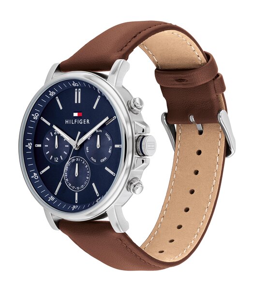 Montre TOMMY HILFIGER TYSON Homme 1710585 Analogue Cadran MINERAL Bleu Bracelet Cuir Brun Etanchéité 5BAR