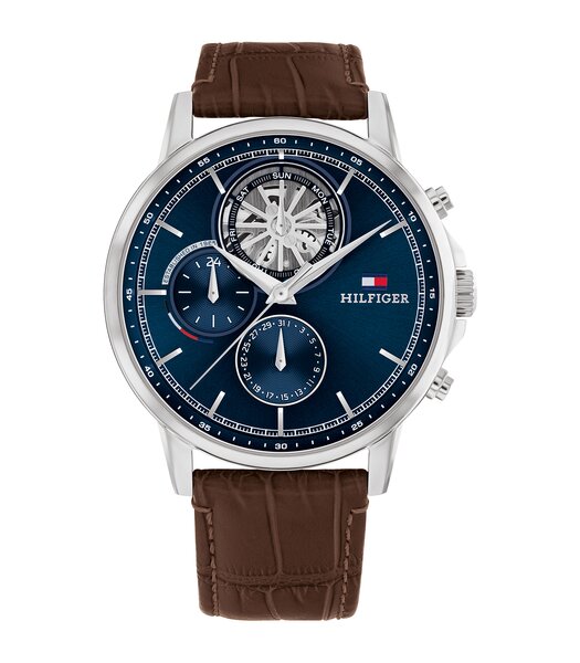 Horloge TOMMY HILFIGER STEWART Heren 1710629 Analoog Behuizing MINERAAL Blauw Bracelette Leer Bruin Etanchéiteiten 5BAR