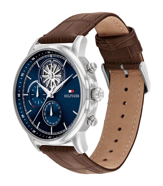 Horloge TOMMY HILFIGER STEWART Heren 1710629 Analoog Behuizing MINERAAL Blauw Bracelette Leer Bruin Etanchéiteiten 5BAR