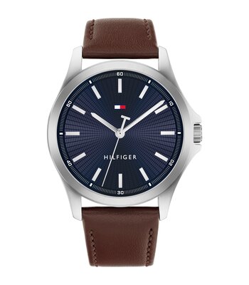Montre TOMMY HILFIGER BRUCE (43MM) Homme 1710669 Analogue Cadran MINERAL Bleu Bracelet Cuir Brun Etanchéité 3BAR