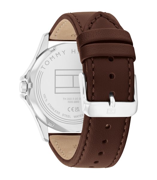 Horloge TOMMY HILFIGER BRUCE (43MM) Heren 1710669 Analoog Behuizing MINERAAL Blauw Bracelette Leer Bruin Etanchéiteiten 3BAR