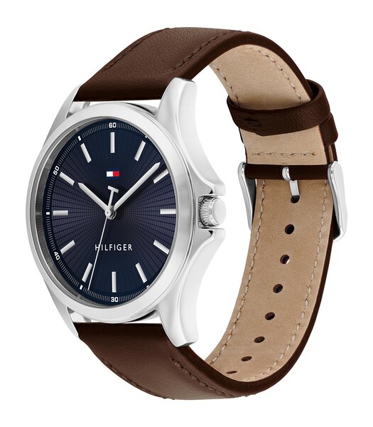 Horloge TOMMY HILFIGER BRUCE (43MM) Heren 1710669 Analoog Behuizing MINERAAL Blauw Bracelette Leer Bruin Etanchéiteiten 3BAR