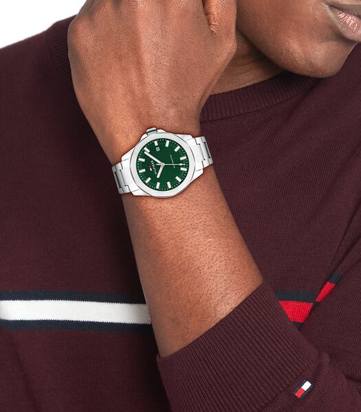 Montre TOMMY HILFIGER LARS AUTOMATIC Homme 1710694 Analogue Cadran MINERAL Vert Bracelet Acier inoxydable Acier Etanchéité 5BAR