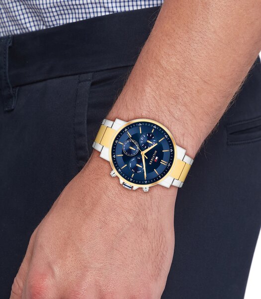 Montre TOMMY HILFIGER TYSON Homme 1710710 Analogue Cadran MINERAL Bleu Bracelet Acier inoxydable Acier / or jaune Etanchéité 5BAR