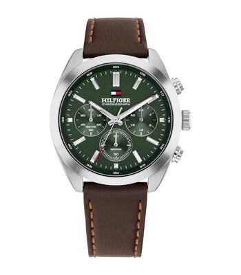 Montre TOMMY HILFIGER HUDSON Homme 1710719 Analogue Cadran MINERAL Vert Bracelet Cuir Brun Etanchéité 5BAR