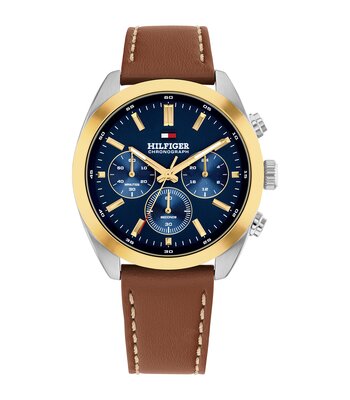 Montre TOMMY HILFIGER HUDSON Homme 1710720 Analogue Cadran MINERAL Bleu Bracelet Cuir Brun Etanchéité 5BAR