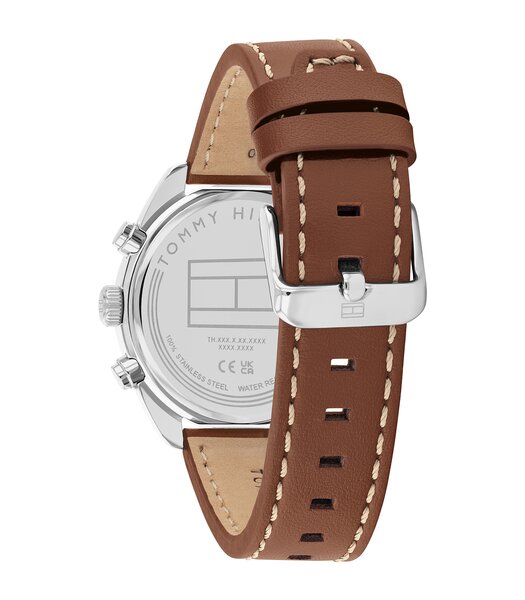 Montre TOMMY HILFIGER HUDSON Homme 1710720 Analogue Cadran MINERAL Bleu Bracelet Cuir Brun Etanchéité 5BAR