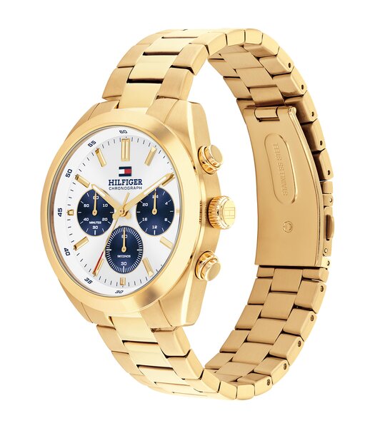 Montre TOMMY HILFIGER HUDSON Homme 1710723 Analogue Cadran MINERAL Blanc Bracelet Acier Or jaune Etanchéité 5BAR