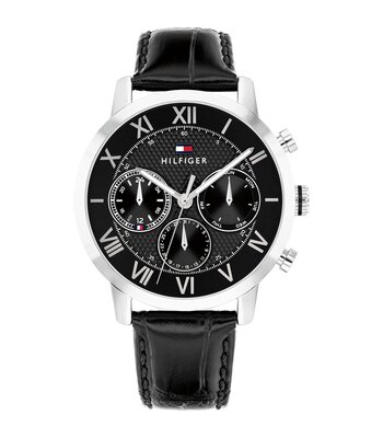 Horloge TOMMY HILFIGER TH-OXFORD Heren 1710725 Analoog Behuizing MINERAAL Zwart Bracelette Leer Zwart Etanchéiteiten 5BAR