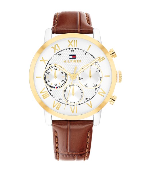 Horloge TOMMY HILFIGER TH-OXFORD Heren 1710726 Analoog Behuizing MINERAAL Zilverkleurig Bracelette Leer Bruin Etanchéiteiten 5BAR