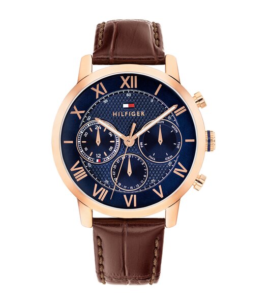 Horloge TOMMY HILFIGER TH-OXFORD Heren 1710727 Analoog Behuizing MINERAAL Blauw Bracelette Leer Bruin Etanchéiteiten 5BAR