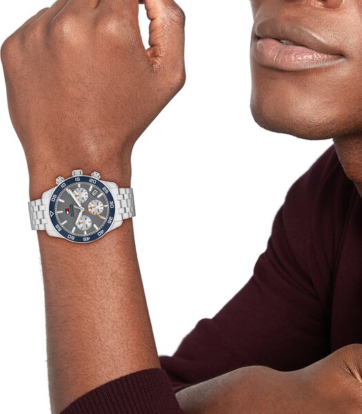 Montre TOMMY HILFIGER TH85 CHRONO Homme 1710744 Analogue Cadran MINERAL Gris Bracelet Acier inoxydable Acier Etanchéité 5BAR