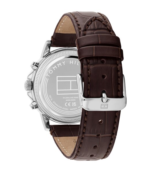 Horloge TOMMY HILFIGER STEWART Heren 1710746 Analoog Behuizing MINERAAL Wit Bracelette Leer Bruin Etanchéiteiten 5BAR