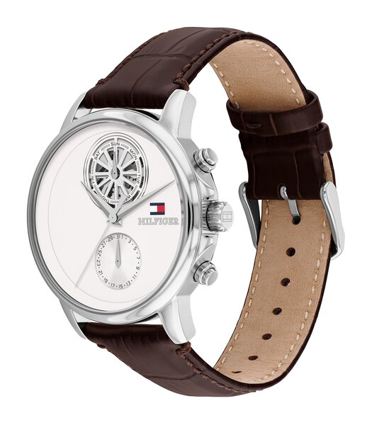 Horloge TOMMY HILFIGER STEWART Heren 1710746 Analoog Behuizing MINERAAL Wit Bracelette Leer Bruin Etanchéiteiten 5BAR