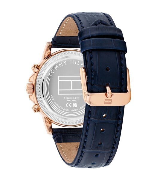 Montre TOMMY HILFIGER STEWART Homme 1710747 Analogue Cadran MINERAL Bleu Bracelet Cuir Bleu Etanchéité 5BAR