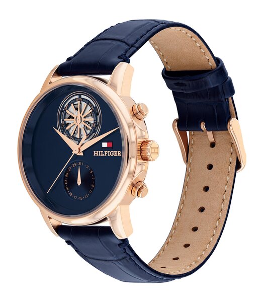 Montre TOMMY HILFIGER STEWART Homme 1710747 Analogue Cadran MINERAL Bleu Bracelet Cuir Bleu Etanchéité 5BAR