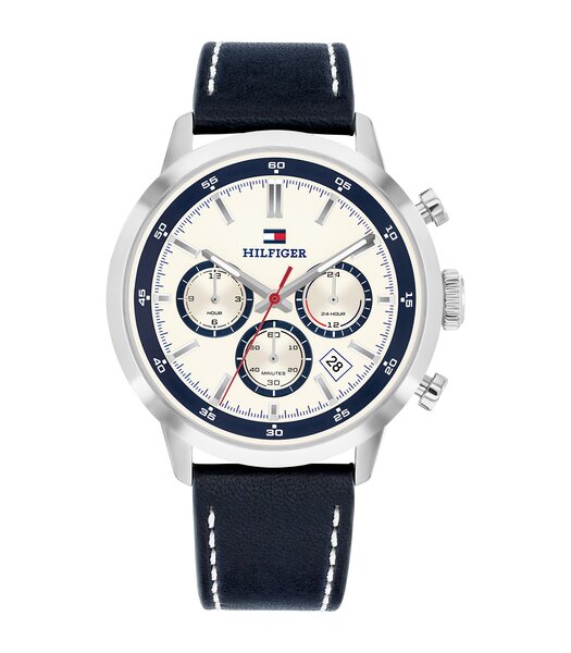 Montre TOMMY HILFIGER KENT Homme 1710751 Analogue Cadran MINERAL Blanc Bracelet Cuir Bleu Etanchéité 5BAR