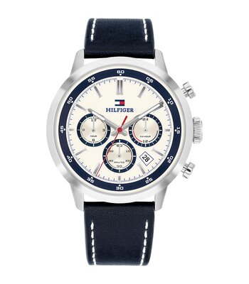 Montre TOMMY HILFIGER KENT Homme 1710751 Analogue Cadran MINERAL Blanc Bracelet Cuir Bleu Etanchéité 5BAR