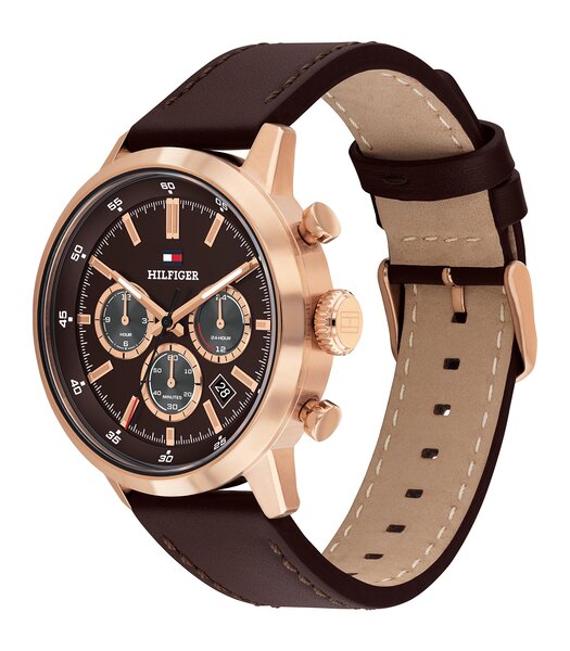 Montre TOMMY HILFIGER KENT Homme 1710752 Analogue Cadran MINERAL Brun Bracelet Cuir Brun Etanchéité 5BAR