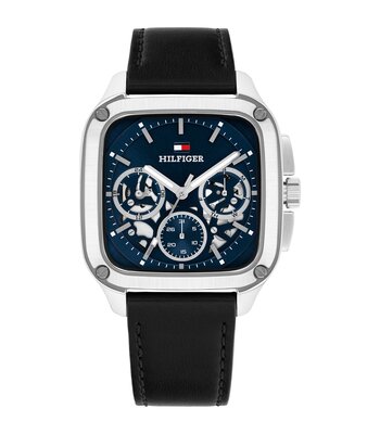 Montre TOMMY HILFIGER HERALD SKELETON Homme 1710756 Analogue Cadran MINERAL Bleu Bracelet Cuir Noir Etanchéité 5BAR