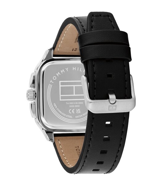 Montre TOMMY HILFIGER HERALD SKELETON Homme 1710756 Analogue Cadran MINERAL Bleu Bracelet Cuir Noir Etanchéité 5BAR