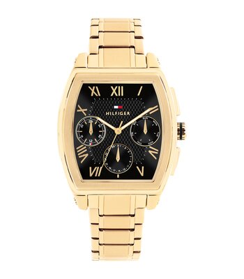 Horloge TOMMY HILFIGER TH-OXFORD Heren 1710764 Analoog Behuizing MINERAAL Zwart Bracelette Staal Geelgoudkleurig Etanchéiteiten 3BAR